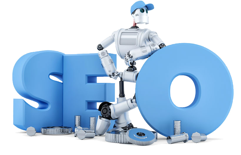 SEO Robot leaning on SEO letters to signify our expertise when optimising Websites for Accountants.